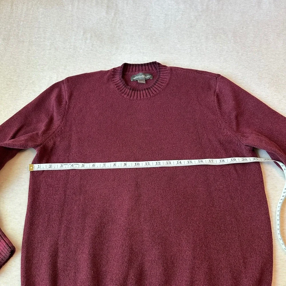 Eddie Bauer Mens‎ Large Burgundy Maroon 100% Cotton Crewneck Knit Sweater L